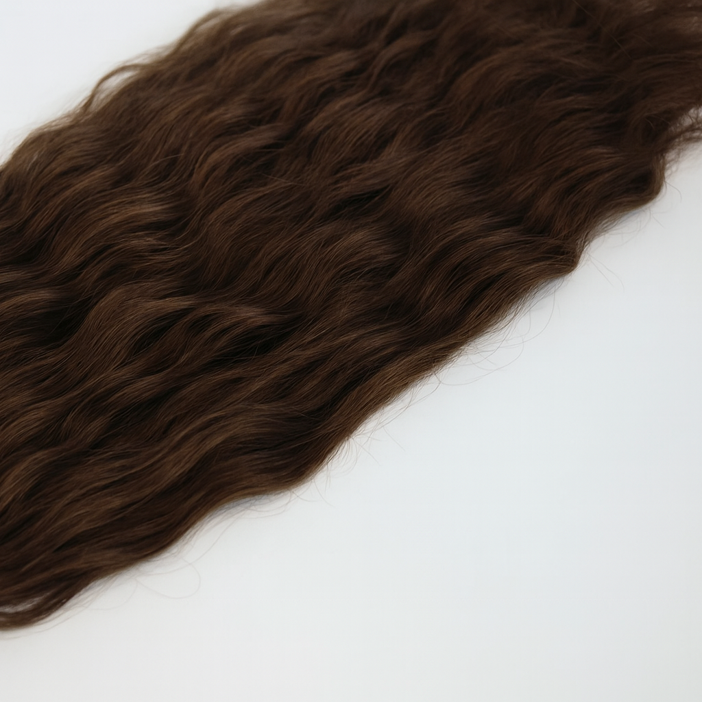 Brown hair extensions on a white background