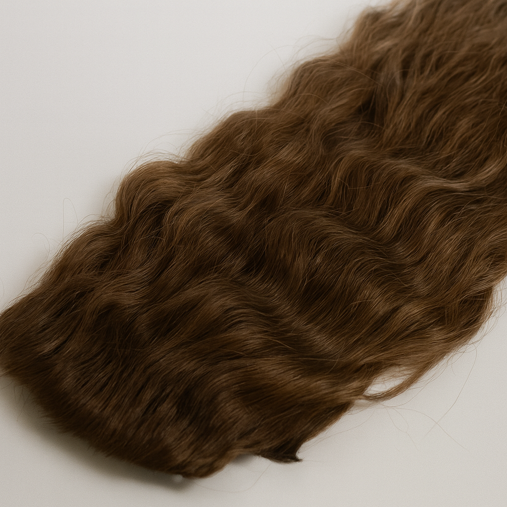 Brown hair extensions on a white background