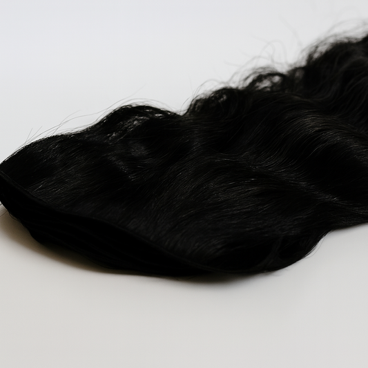 Black hair extensions on a white background