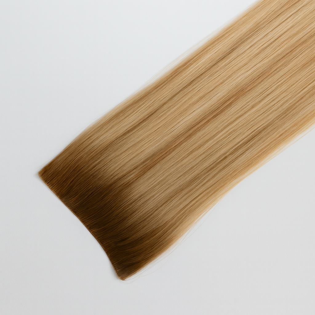Blonde hair extension on a white background