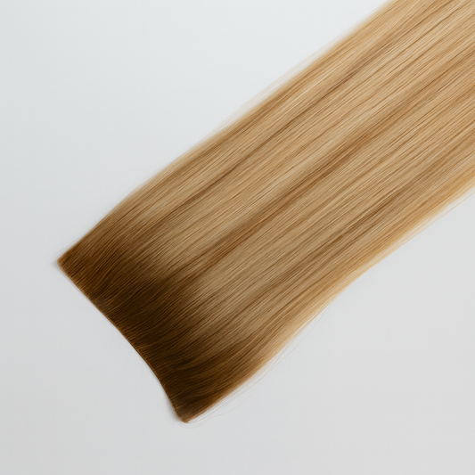 Blonde hair extension on a white background