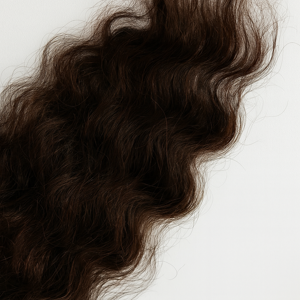 Wavy brown hair on a light gray background