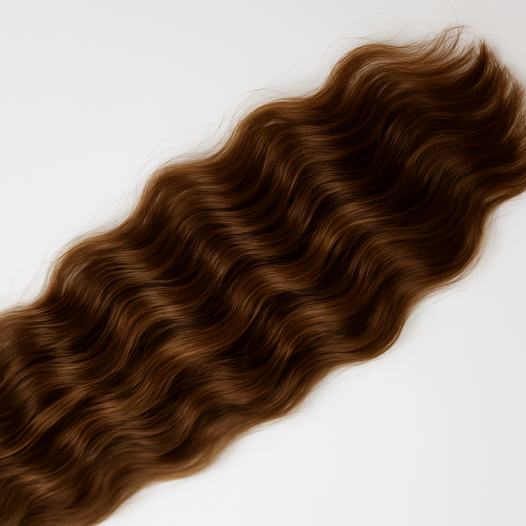 Brown hair extensions on a white background