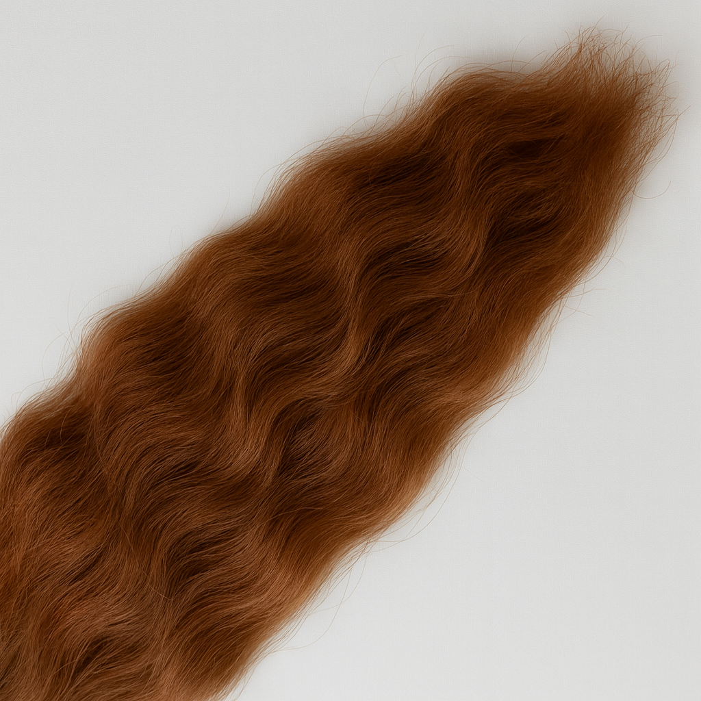 red hair extensions on a light gray background