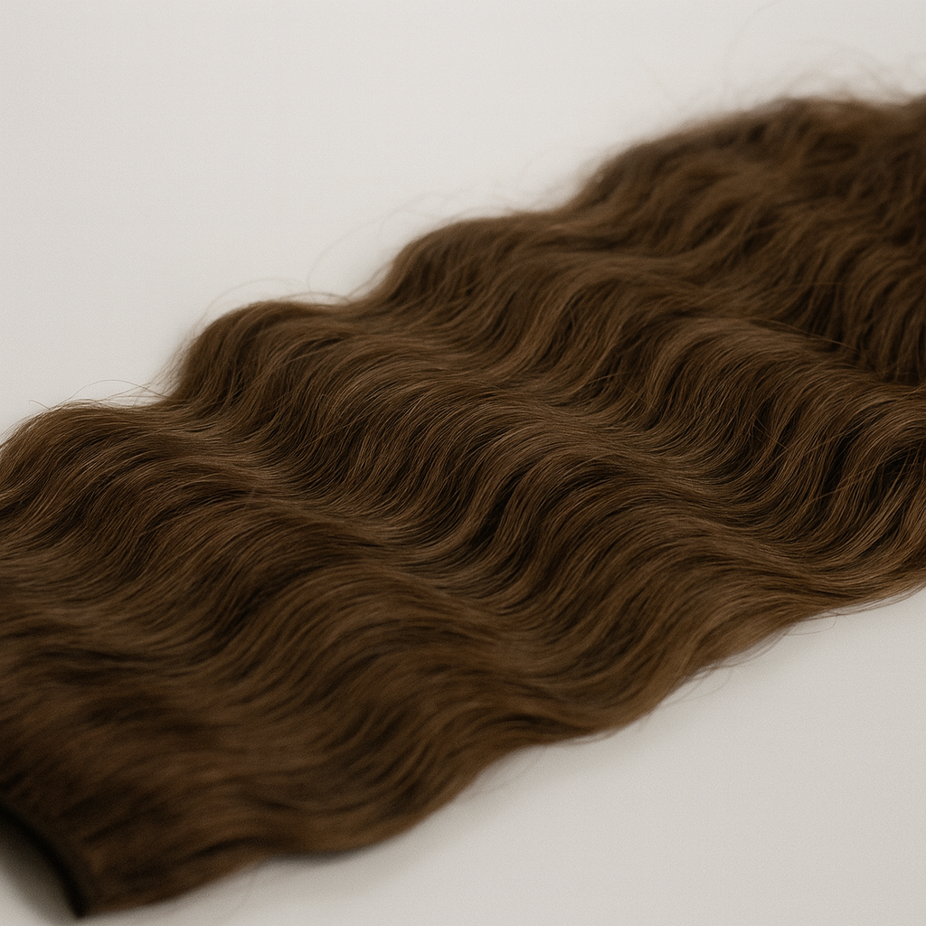 Brown hair extensions on a white background