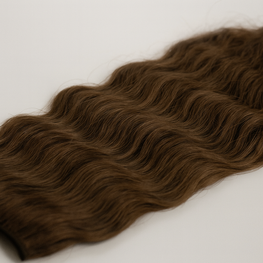 Brown hair extensions on a white background